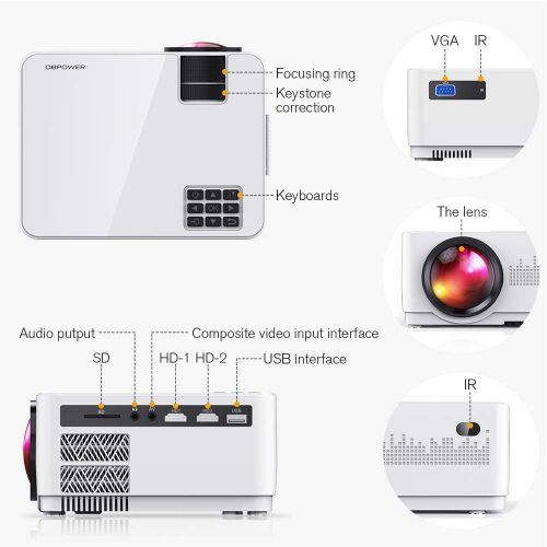  [아마존 핫딜] DBPOWER L21 LCD Video Projector, 4200L 1080P 1920x1080 Supported Full HD Mini Movie Projector with HDMIx2/USB/SD/AV Ports, Compatible with Smartphone/VGA/TV/PS4/DVD Ideal for Home