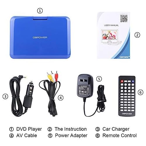  [아마존베스트]DBPOWER 12.5 Portable DVD Player with 5-Hour Rechargeable Battery, 10.5 Swivel Display Screen, SD Card Slot and USB Port, with 1.8 Meter Car Charger and Power Adaptor, Region Free-