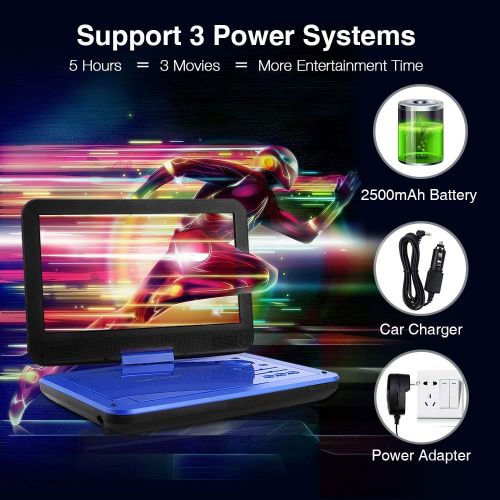  [아마존베스트]DBPOWER 12.5 Portable DVD Player with 5-Hour Rechargeable Battery, 10.5 Swivel Display Screen, SD Card Slot and USB Port, with 1.8 Meter Car Charger and Power Adaptor, Region Free-