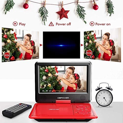  [아마존베스트]DBPOWER 9.5-Inch Portable DVD Player with Rechargeable Battery, SD Card Slot and USB Port - Red