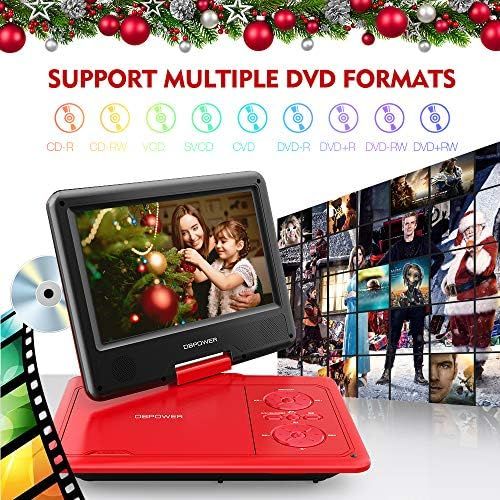  [아마존베스트]DBPOWER 9.5-Inch Portable DVD Player with Rechargeable Battery, SD Card Slot and USB Port - Red