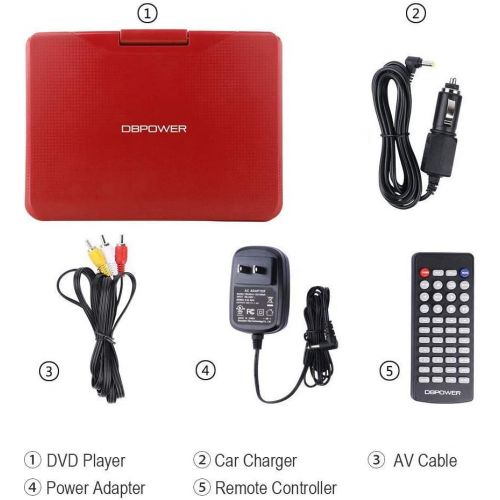  [아마존베스트]DBPOWER 9.5-Inch Portable DVD Player with Rechargeable Battery, SD Card Slot and USB Port - Red