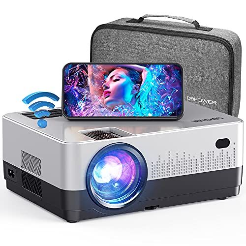  DBPOWER WiFi Projector, Upgrade 8500L Full HD 1080p Video Projector with Carry Case, Support iOS/Android Sync Screen, Zoom&Sleep Timer, 4.3” LCD Home Movie Projector Compatible w/S