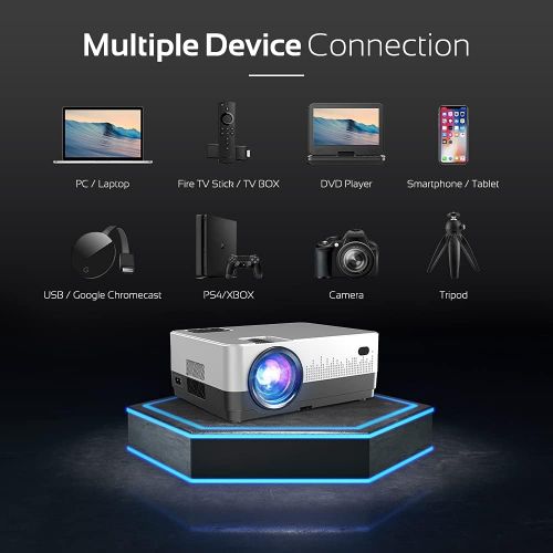  DBPOWER WiFi Projector, Upgrade 8500L Full HD 1080p Video Projector with Carry Case, Support iOS/Android Sync Screen, Zoom&Sleep Timer, 4.3” LCD Home Movie Projector Compatible w/S