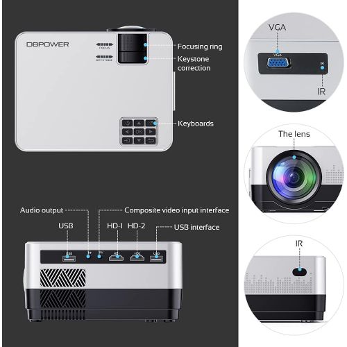  DBPOWER WiFi Projector, Upgrade 8500L Full HD 1080p Video Projector with Carry Case, Support iOS/Android Sync Screen, Zoom&Sleep Timer, 4.3” LCD Home Movie Projector Compatible w/S