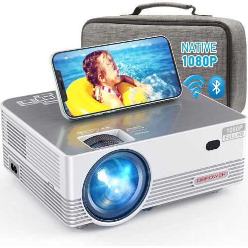  Native 1080P WiFi Bluetooth Projector, DBPOWER 8000L Full HD Outdoor Movie Projector Support iOS/Android Sync Screen&Zoom, Home Theater Video Projector Compatible w/PC/DVD/TV/Carry