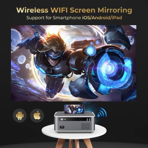  DBPOWER Native 1080P WiFi Projector, Upgrade 9500L Full HD Outdoor Movie Projector, Support 4D Keystone Correction, Zoom, PPT, 300 Portable Mini Video Projector Compatible w/Phone/