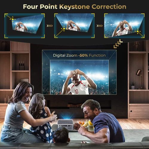  DBPOWER Native 1080P WiFi Projector, Upgrade 9500L Full HD Outdoor Movie Projector, Support 4D Keystone Correction, Zoom, PPT, 300 Portable Mini Video Projector Compatible w/Phone/