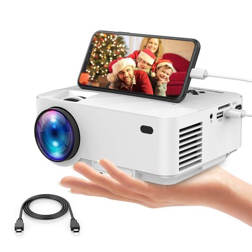  Mini Projector, DBPOWER 2400Lux Synchronizing Smartphone Screen Portable Movie Projector, Video Projector for Home Theater, 1080P/HDMI/VGA/USB/TV Box/Laptop/DVD/External Speaker Su