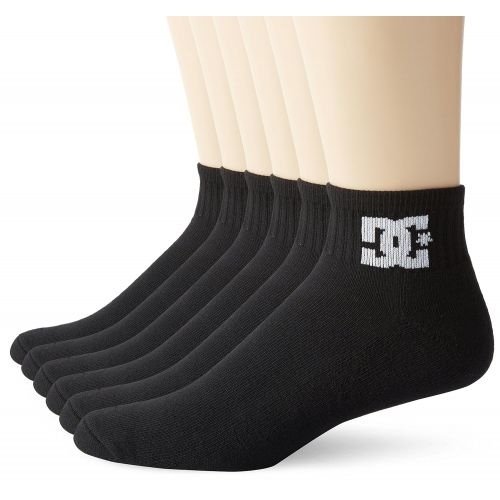  6 Pack Mens DC Shoes Black Quarter Crew Socks White Logo