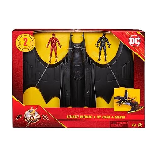  DC Comics, The Flash Ultimate Batwing Set The Flash and Batman Action Figures, 4-inch Playset Kids Toys for Boys and Girls 3 and Up