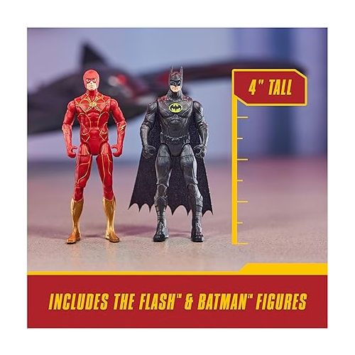  DC Comics, The Flash Ultimate Batwing Set The Flash and Batman Action Figures, 4-inch Playset Kids Toys for Boys and Girls 3 and Up