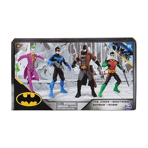  DC Comics, Batman, Team Up 4-Pack (Amazon Exclusive), Batman, The Joker, Robin, Nightwing 4-inch Action Figures, Super Hero Kids Toys for Boys & Girls