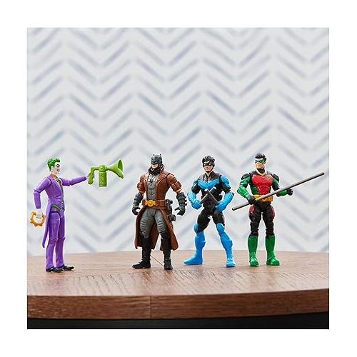  DC Comics, Batman, Team Up 4-Pack (Amazon Exclusive), Batman, The Joker, Robin, Nightwing 4-inch Action Figures, Super Hero Kids Toys for Boys & Girls