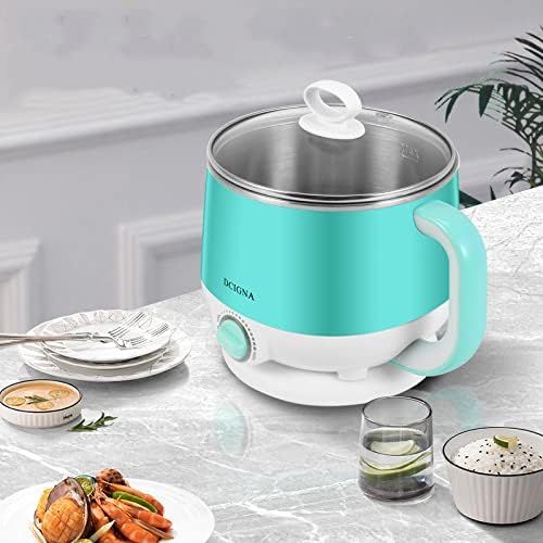  [아마존베스트]DCIGNA 1.5L Electric Cooker Hot Pot Egg Cooker SUS 304 Stainless Steel Shabu Shabu Hot Pot With Free Stainless Steel Rack 110V 600W - For Boiling Water Eggs, Cooking Noodles (Blue)