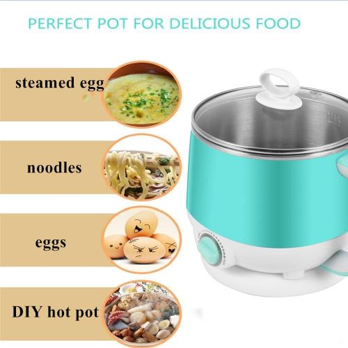  [아마존베스트]DCIGNA 1.5L Electric Cooker Hot Pot Egg Cooker SUS 304 Stainless Steel Shabu Shabu Hot Pot With Free Stainless Steel Rack 110V 600W - For Boiling Water Eggs, Cooking Noodles (Blue)