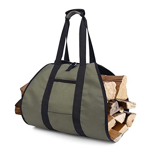  DD1 Fireplace Carrier Waxed Firewood Canvas Log Carrier Tote Bag Firewood Storage Tote Fire Place Log Holders Brown