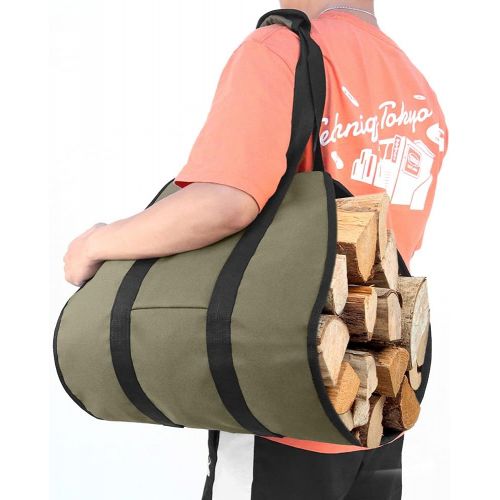  DD1 Fireplace Carrier Waxed Firewood Canvas Log Carrier Tote Bag Firewood Storage Tote Fire Place Log Holders Brown