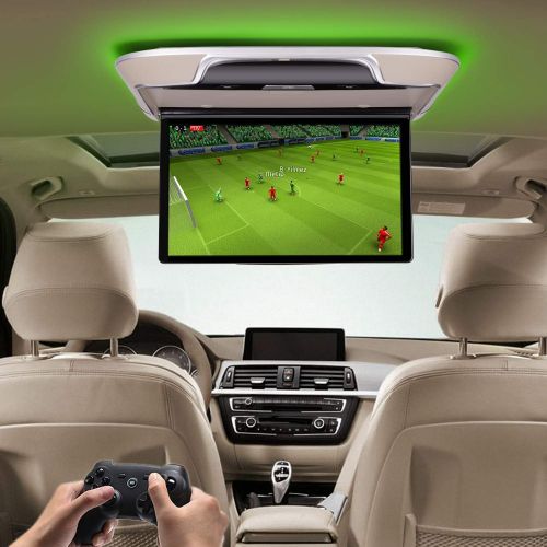  DDAUTO Android 6.0 IPS Car Roof Mount MP5 Player 13 inch Flip Down Multimedia Monitor, FM, HDMI, Bluetooth, USB, SD Card Ambient Lighting Design (Smart 4K) Beige