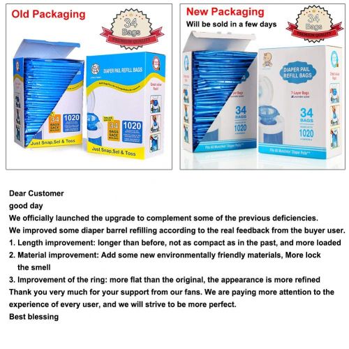  [아마존베스트]DDM Diaper Pail Refill Bags, Fully Compatible with Arm&Hammer Disposal System Seal and Toss Diaper Pail Refills，1020 Counts, 34 Bags