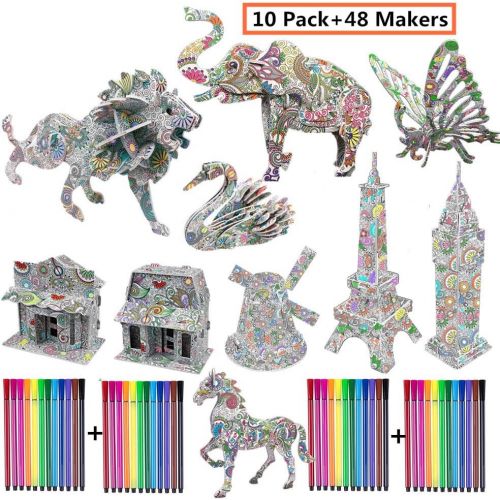  DDMY 3D Coloring Painting Puzzles Set DIY Arts and Crafts for Girls & Boys-Perfect Creativity Kit & Ideal Kids and Adults Gifts! -STEM Educational Assembly Toys (10pack): Toys & Ga