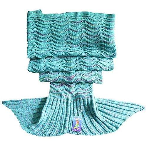  [아마존베스트]DDMY ＤDMY Mermaid Tail Blanket Crochet Mermaid Blankets Seasons Warm Soft Handmade Sleeping Bag Best Birthday Christmas gift For Kids Teens Adult 74x35 Mint Green