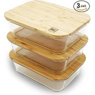 DE Glass Food Storage Containers with Bamboo Lids (3 Pack, 51 Ounce) Eco Friendly Meal Prep Containers Reusable - Airtight, Plastic Free, BPA Free