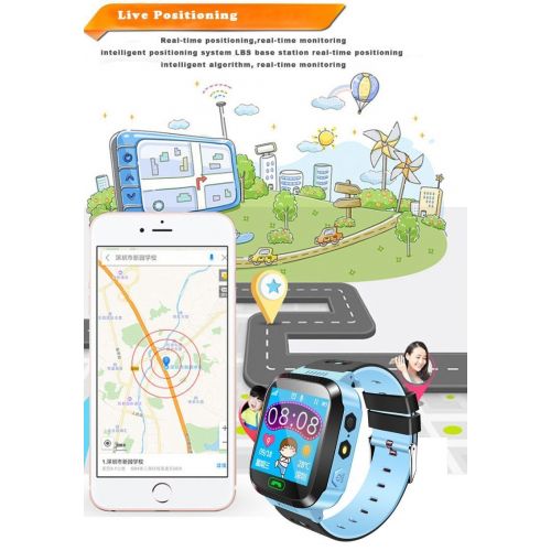  DEALCATCHER3510 GPS Tracker Kids Smart Watch for Children Girls Boys with Camera SIM Calls Anti-lost SOS Smartwatch Bracelet Compatible IPhone Android Smartphone (Blue)