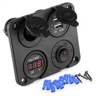 [아마존베스트]DEALPEAK DC 12V-24V Car Cigarette Lighter Socket, Dual USB Charger LED Voltmeter ON-OFF Toggle Switch, 4 in 1 Multifunction Switch Panel for Boat Marine RV Truck (with Terminals an