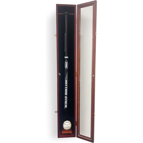  DECOMIL - Baseball Bat Display Case, Baseball Bat Rack , Cabinet Holder Wall Mount, w/UV Protection, Lockable, Vertical or Horizontal (Cherry)