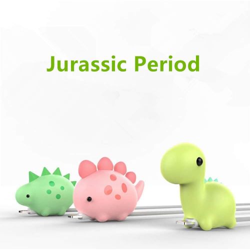  DECVO Cable Protector Fits iPhone iPad Android Sumsung Galaxy Cable Plastic Jurassic Plant-Eater Dinosaur Accessory USB Charger Data Protection Cover Chewer Earphone Cord Bite (Green Ste