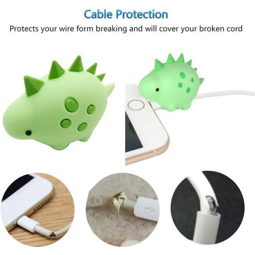  DECVO Cable Protector Fits iPhone iPad Android Sumsung Galaxy Cable Plastic Jurassic Plant-Eater Dinosaur Accessory USB Charger Data Protection Cover Chewer Earphone Cord Bite (Green Ste