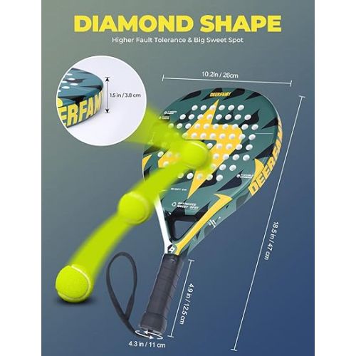  DEERFAMY Padel Racket Carbon Fiber Surface with EVA Memory Flex Foam Core Padel Tennis Racquets Lightweight