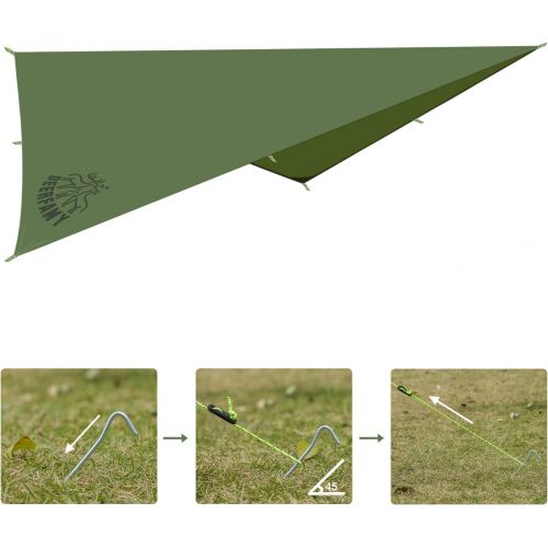  DEERFAMY 10x10ft Camping Tarp Waterproof, Rain Fly Tent Tarp with Aluminum Stakes, Large but Lightweight Rain Shelter Sun Shade, Square Footprint, Green