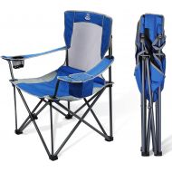DEERFAMY Folding Camping Chairs for Outside, Breathable Lawn Chair Portable for Adults, Oversize Outdoor Camp Chair Holds up to 330lbs, Mesh Back Fold up Chair, Blue