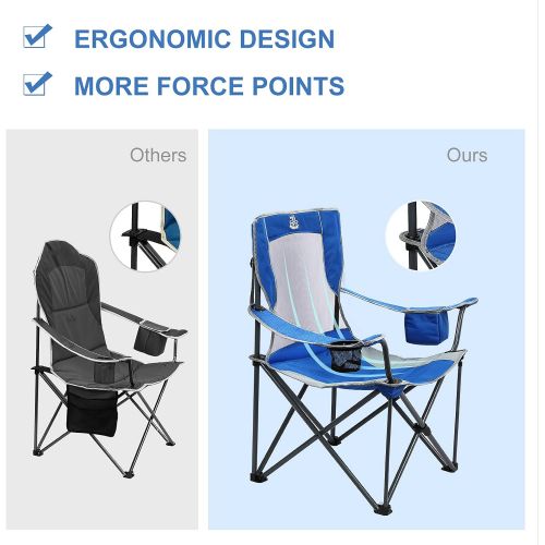  DEERFAMY Folding Camping Chairs for Outside, Breathable Lawn Chair Portable for Adults, Oversize Outdoor Camp Chair Holds up to 330lbs, Mesh Back Fold up Chair, Blue
