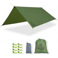 DEERFAMY 10x10ft Camping Tarp Waterproof, Rain Fly Tent Tarp with Aluminum Stakes, Large but Lightweight Rain Shelter Sun Shade, Square Footprint, Green