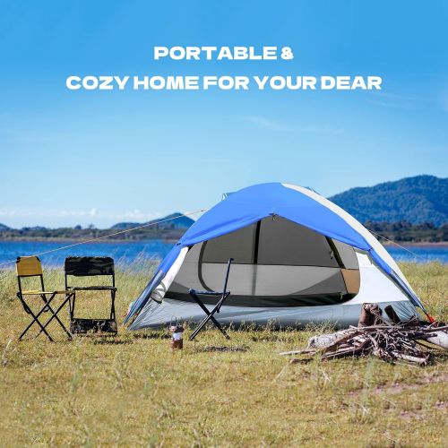  DEERFAMY Camping Tent, Waterproof Backpacking Tent for 1/2/3/4 Person, Double Layer Family Tent with Ultralight Aluminum Pole, Portable Dome Tent for Outdoor, Camp, Beach, Hiking,