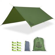 DEERFAMY 10x10ft Camping Tarp Waterproof, Rain Fly Tent Tarp with Aluminum Stakes, Large but Lightweight Rain Shelter Sun Shade, Square Footprint, Green