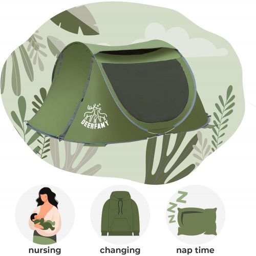  DEERFAMY Pop up Beach Tent Sun Shelter for 2 3 Person, Easy Pop Up Tent UV Protection, Instant Beach Cabana Tent Sun Shade with 4 Sandbags for Family Camping Hiking
