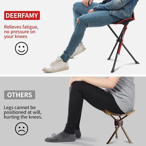  DEERFAMY Folding Camping Tripod Stools, Portable 3 Legs Tall Slacker Chair Tripod Seat for Outdoor Hiking Fishing Picnic Travel Beach BBQ Garden Lawn with Storage Bag