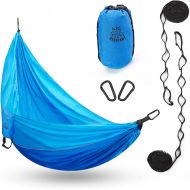 DEERFAMY Hammock, Easy Set Up, Hold Up to 440lbs with Adjustable Tree Straps, Swing Camping Portable Outdoor Tree Hammock, Hamaca for Patio Backpacking Backyard Blue
