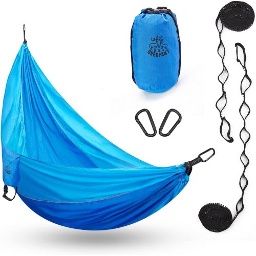 DEERFAMY Hammock, Easy Set Up, Hold Up to 440lbs with Adjustable Tree Straps, Swing Camping Portable Outdoor Tree Hammock, Hamaca for Patio Backpacking Backyard Blue