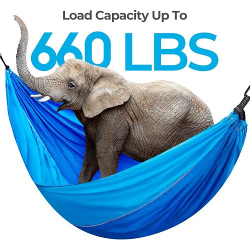  DEERFAMY Hammock, Easy Set Up, Hold Up to 440lbs with Adjustable Tree Straps, Swing Camping Portable Outdoor Tree Hammock, Hamaca for Patio Backpacking Backyard Blue