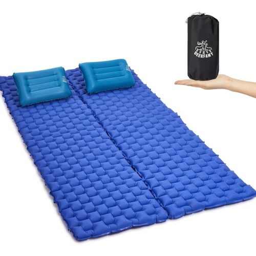  DEERFAMY Sleeping Pad for Camping, Inflating Sleeping Pad, Air Inflatable Backpacking Camping Pad Sleeping Mat Lightweight Compact Portable