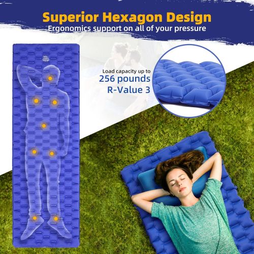  DEERFAMY Sleeping Pad for Camping, Inflating Sleeping Pad, Air Inflatable Backpacking Camping Pad Sleeping Mat Lightweight Compact Portable