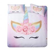 [아마존베스트]DEERHOME Unicorn Bedding 3 Piece Flower Girl Duvet Cover Set Cartoon Unicorn Bedspreads Cute Duvet Covers for Teens,Boys and Girls,Twin Size