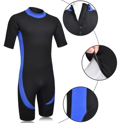  DEHAI Men Womens Wetsuits Shorty Sleeves 3mm Neoprene Skin Youth Adults Reactor Full Suit Diving Swimming Snorkeling Surfing Scuba Jumpsuit Warm Boys Girls Swimwear Back Zip