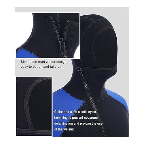  DEHAI 5mm Wetsuit Mens Neoprene Diving Wet Suits with Hoodie Long Sleeve Front Zipper Full Body Thermal Swimsuit in Cold Water Keep Warm for Swimming Scuba Surfing