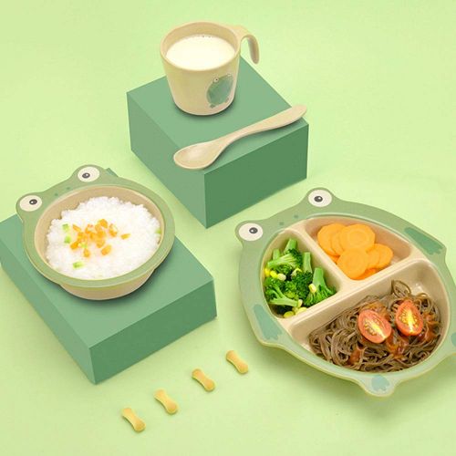  DEI QI 4 Piece Toddler Divided Plate And Bowl Dining Set Cute Animal (Color : Little Tiger - Set of 4)